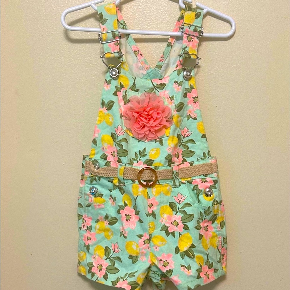 Floral Kids Overalls & Hat Set with Pink Accents - Picture 3 of 6